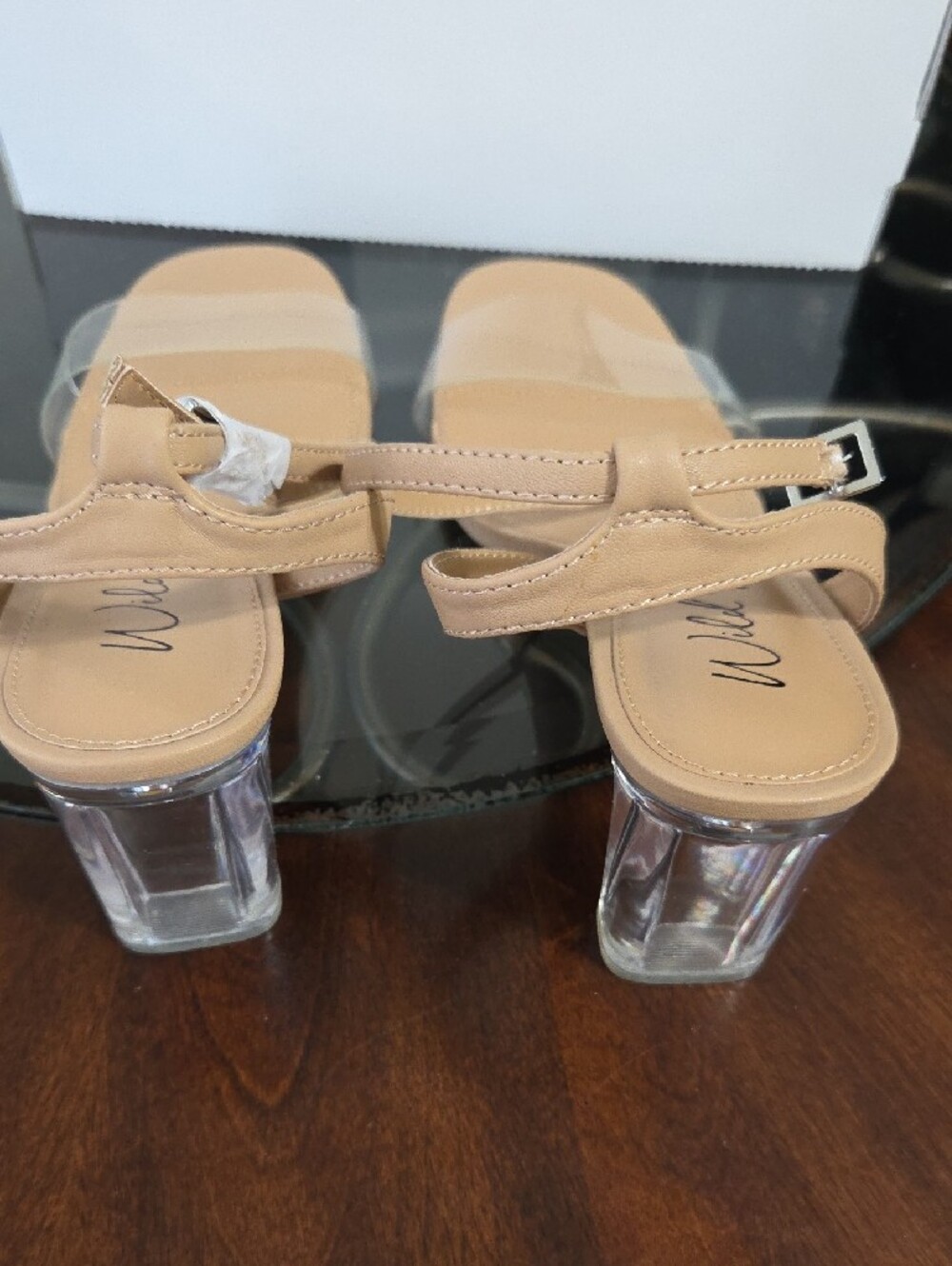 Wild Pair Nude Slingback Clear Block Heel Sandals - Picture 7 of 9